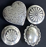 Set of 4, Vintage Sterling Silver Button Covers, Each One Different, Large Heart Included #MV-51