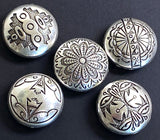 Set of 5, Vintage Sterling Silver Button Covers, Each One Different, 7/8" Mexico?  #MV-52