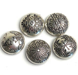 Set of 5, Vintage Sterling Silver Button Covers, Each One Different, 7/8" Mexico?  #MV-52