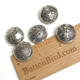 Set of 5, Vintage Sterling Silver Button Covers, Each One Different, 7/8" Mexico?  #MV-52