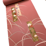 Dusty Rose Flower Portraits, Full 12.5 Yard BOLT, Tango Chirimen Vintage Tsukesage Kimono Silk from Japan  #566