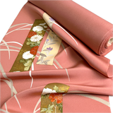 Dusty Rose Flower Portraits, Full 12.5 Yard BOLT, Tango Chirimen Vintage Tsukesage Kimono Silk from Japan  #566
