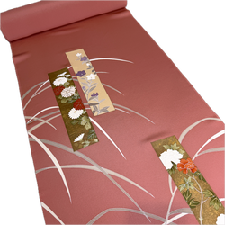 Dusty Rose Flower Portraits, Full 12.5 Yard BOLT, Tango Chirimen Vintage Tsukesage Kimono Silk from Japan  #566