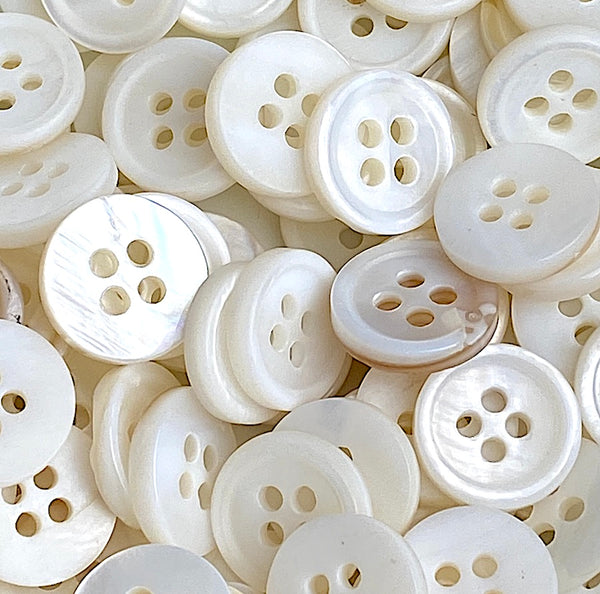 BULK DEAL Off-White Shell 4-Hole 7/16"-1/2" Small Rimmed 11.5 mm Button, Pack of 100  # LP-129