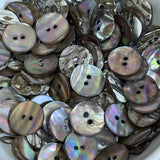 Re-Stocked, Selkie Moonshine Charcoal Iridescent Rainbow Abalone 2-Hole 5/8" 15mm Button, Pack of 14  #KB-948