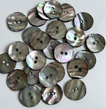 Re-Stocked, Selkie Moonshine Charcoal Iridescent Rainbow Abalone 2-Hole 5/8" 15mm Button, Pack of 14  #KB-948