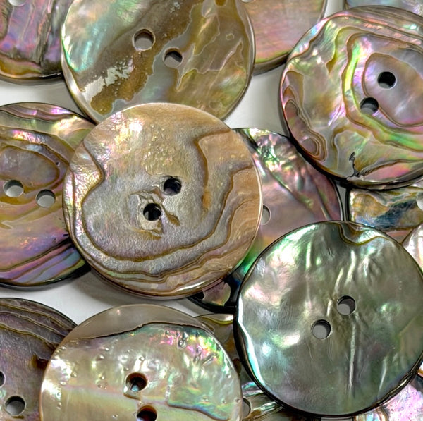 Classic Rainbow-Kissed Abalone Medium Drama/Texture, 1" Two-Hole Button 25mm  Pack of 3  #KB-969-3