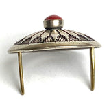 STERLING PRONG BACK 5/8" Mesa Sunflower Concho with Faux Coral "Stone'  #SW-403