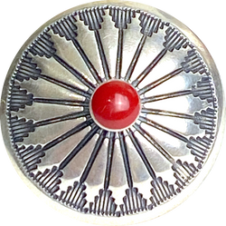 STERLING PRONG BACK 5/8" Mesa Sunflower Concho with Faux Coral "Stone'  #SW-403