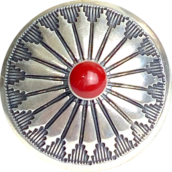 STERLING PRONG BACK 5/8" Mesa Sunflower Concho with Faux Coral "Stone'  #SW-403