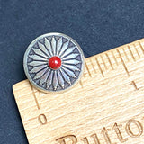 STERLING PRONG BACK 5/8" Mesa Sunflower Concho with Faux Coral "Stone'  #SW-403