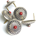 STERLING PRONG BACK 5/8" Mesa Sunflower Concho with Faux Coral "Stone'  #SW-403
