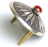 STERLING PRONG BACK 5/8" Mesa Sunflower Concho with Faux Coral "Stone'  #SW-403