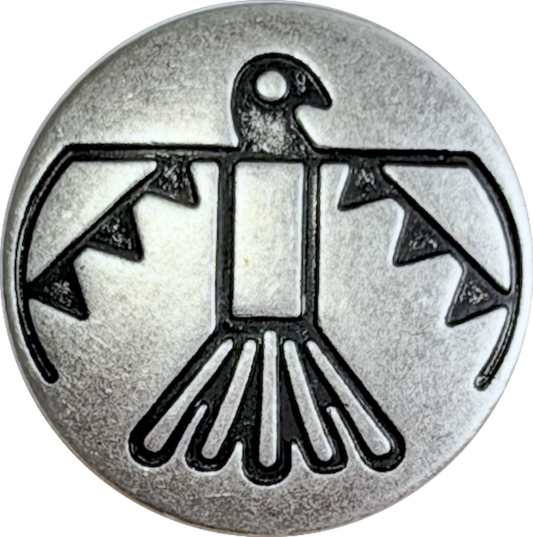 Re-Stocked, Thunderbird Button, Silver and Black Metal, 3/4" Shank Back #SWC-1