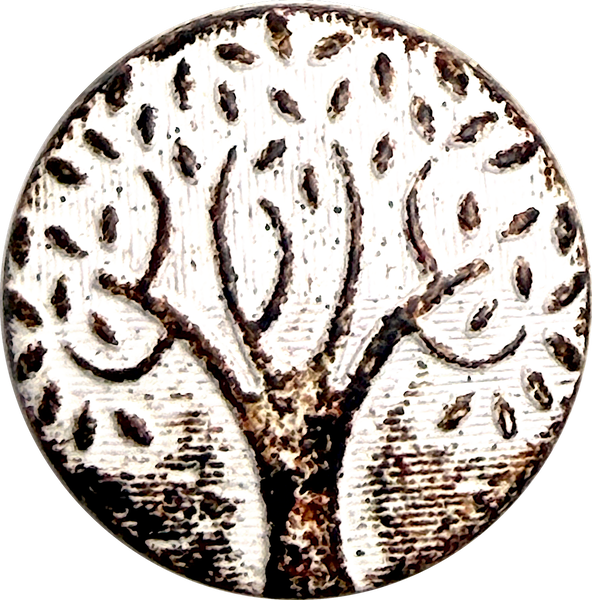 Re-Stocked, Tree of Life Rust/White 1" Old-Looking Metal Button with Shank Back #SWC-29