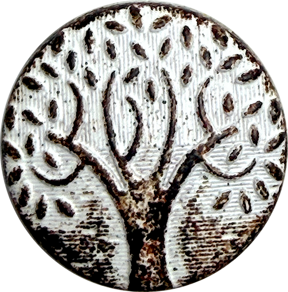 Re-Stocked, Tree of Life Rust/White 1" Old-Looking Metal Button with Shank Back #SWC-29