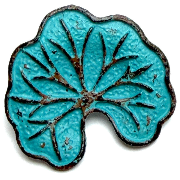 Re-Stocked, Lotus Leaf Blue/Copper Metal Shank Back Button 1"   #SWC-28