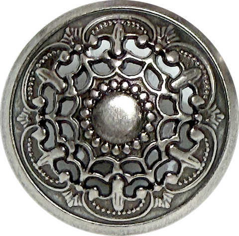 Silver-Gray Filigree Openwork Metal Button 7/8" Shank Back, Pack of Two #SWC-34-2