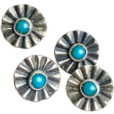 Blue Bead Umbrella Repousse 1/2" w. "Turquoise" Rustic Southwest Shank Back Button #SW-279