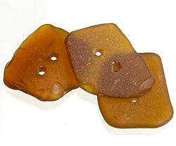 Three Amber-Brown Genuine Sea Glass Buttons Roughly 7/8" # BCH-91