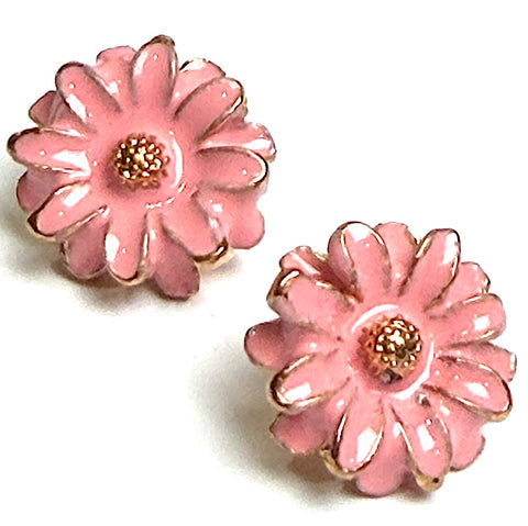 Re-Stocked Pink Flower Button, 1/2" Shiny Enamel, Pack of TWO  #SWC-82-2