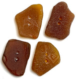 Set of Four Amber-Brown Genuine Sea Glass Buttons Roughly 7/8" # BCH-92