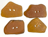 Set of Four Amber-Brown Genuine Sea Glass Buttons Roughly 7/8" # BCH-92