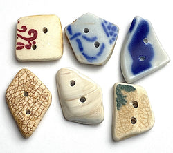 Six Genuine Sea Pottery Buttons About 1" # BCH-95