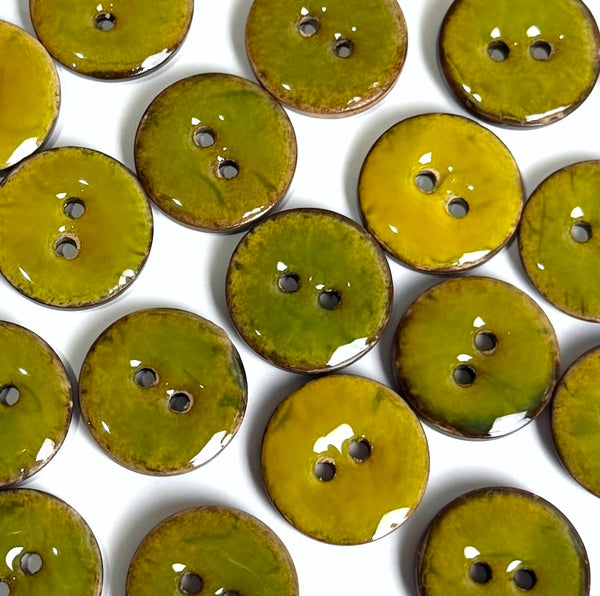 Chartreuse/Golden Olive Coconut Mix, Shiny 11/16" Rustic Round 2-Hole Button, Pack of FIVE   #SWC-118-5