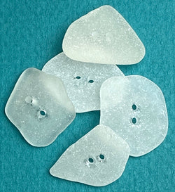 Five White Genuine Sea Glass Buttons About 7/8 -1" # BCH-96