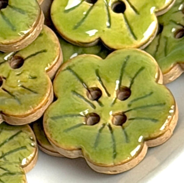 Re-Stocked Green Sakura Coconut Button 3/4" Handpainted, Shiny   #SWC-115