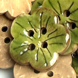Re-Stocked Green Sakura Coconut Button 3/4" Handpainted, Shiny   #SWC-115