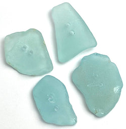 Four Aqua Genuine Sea Glass Buttons 7/8 -1" # BCH-99