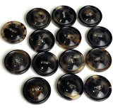 Re-Stocked, 3/4" Black/Brown Horn Button, 19mm 2-hole Rimmed 3/4"  #SK-0087