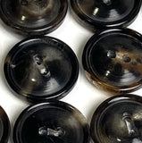 Re-Stocked, 3/4" Black/Brown Horn Button, 19mm 2-hole Rimmed 3/4"  #SK-0087