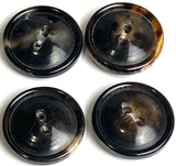Re-Stocked, 3/4" Black/Brown Horn Button, 19mm 2-hole Rimmed 3/4"  #SK-0087