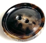 Re-Stocked, 3/4" Black/Brown Horn Button, 19mm 2-hole Rimmed 3/4"  #SK-0087