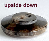 Re-Stocked, 3/4" Black/Brown Horn Button, 19mm 2-hole Rimmed 3/4"  #SK-0087