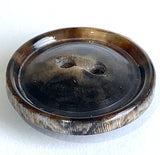 Re-Stocked, 3/4" Black/Brown Horn Button, 19mm 2-hole Rimmed 3/4"  #SK-0087