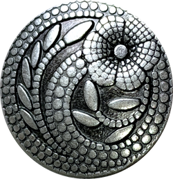 Re-Stocked, Silver Flower Swirl Dots 15/16" Shank-Back Metal Button  #SWC-24