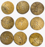 Re-Stocked Mustard Yellow-Brown Rustic Extra Large Coconut Button  2-1/4" Scooped