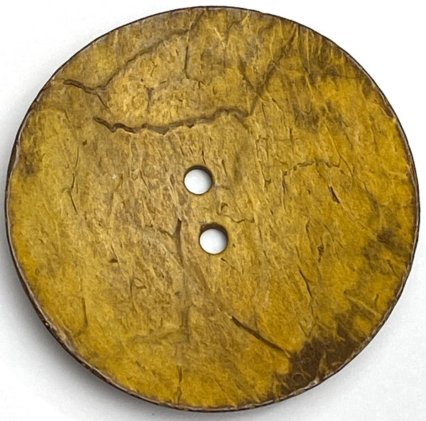 Re-Stocked Mustard Yellow-Brown Rustic Extra Large Coconut Button  2-1/4" Scooped