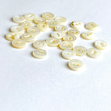 Last Pack, Tiny Vintage Ivory 2-Hole Rustic Pearl Shell Button, 3/8", TWENTY for $12.00  #KB-908