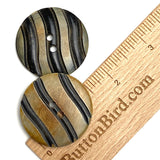 SALE, Artsy Wavy Horn Button, Brown & Black Stripe 1-1/2"  #SK-709