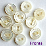 Last Pack, Tiny Vintage Ivory 2-Hole Rustic Pearl Shell Button, 3/8", TWENTY for $12.00  #KB-908