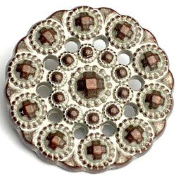 SALE, Copper/White Bead-Look Peek-Through 15/16" Metal Shank Back 25mm Button  #SWC-47