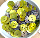 Re-Stocked Vibrant Yellow-Green 11/16" Pearl Shell 2-hole, Per Button   #D-903
