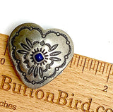 Heart Button w. Blue "Lapis Stone" Southwest Shank Back 1.25"  #SW-40