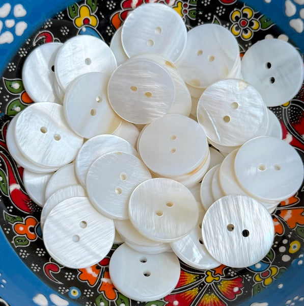 Bulk Deal 50 pcs. White River Shell 13/16" Iridescent 2-hole, 20mm, Pack of 50 #LP-149-50