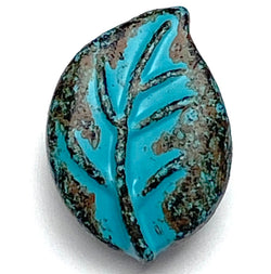 SALE, Teal Chubby Leaf Button, 11/16" Shank Back  #SWC-52